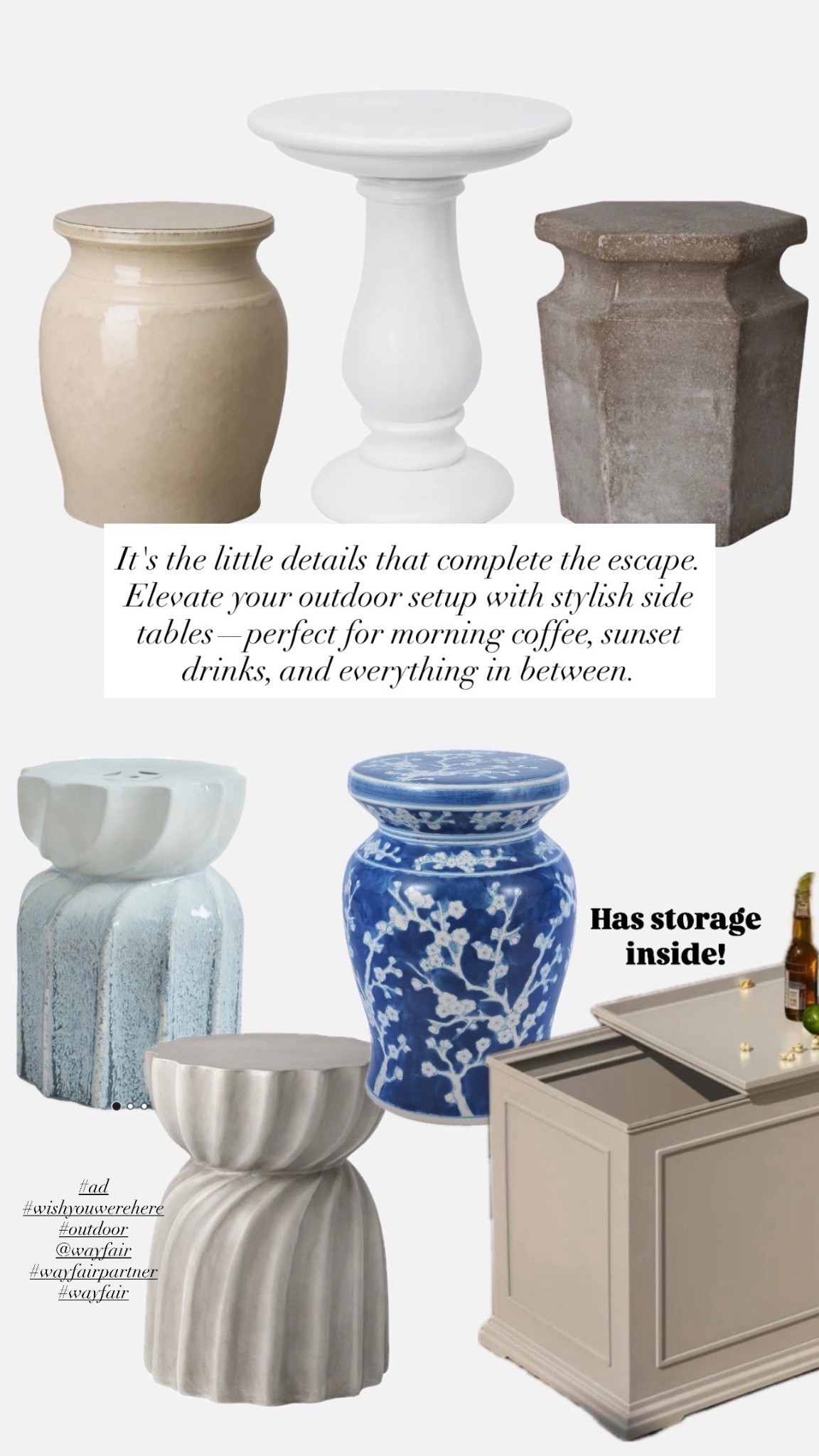 It's the little details that complete the escape. Elevate your outdoor setup with stylish side tables—perfect for morning coffee, sunset drinks, and everything in between.
#ad #wayfair #wayfairpartner #outdoor #wishyouwerehere @Wayfair 