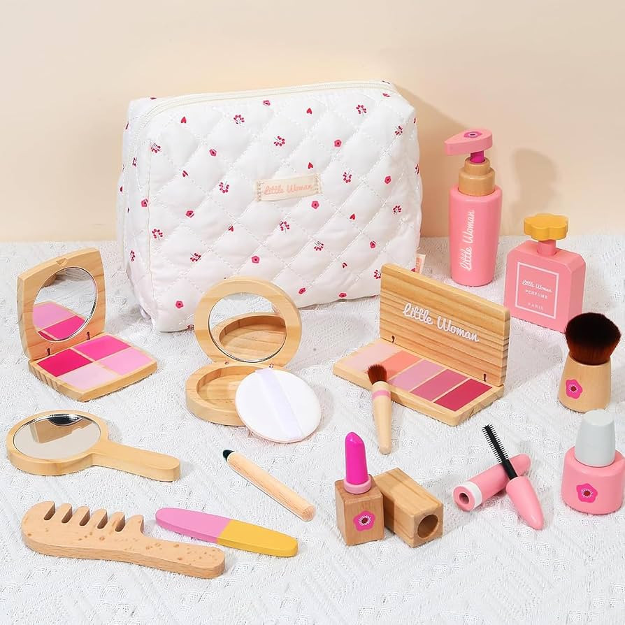 Wooden Pretend Makeup Kit for Toddlers: Non Toxic Mess Free Play Makeup Toy Set for 2 3 4 Year Ol... | Amazon (US)