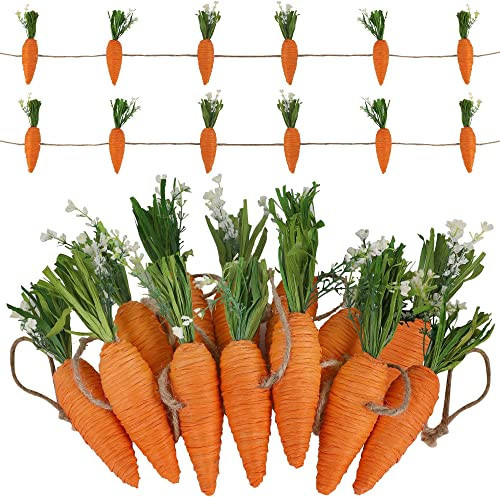 DR.DUDU Easter Garland Decor, 12 Pcs Carrot Ornament for Mantel Decorations, 8.5 FT Hanging Artificial Carrots Garland Carrot Banner for Fireplace Home Kitchen Party | Amazon (US)