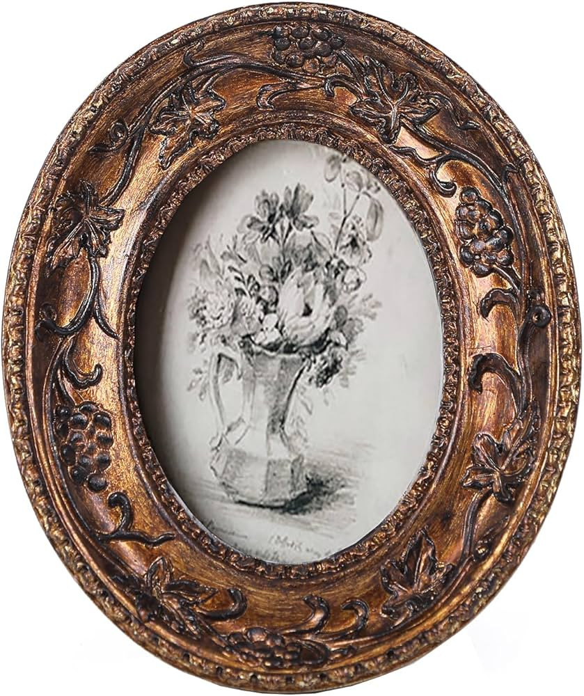 SIKOO 2.5×3.5 Oval Picture Frame Small Vintage Frames Antique Mini Picture Frame Bronze Gold | Amazon (US)