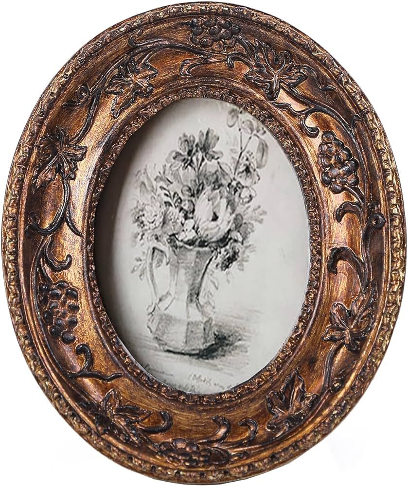 SIKOO 2.5×3.5 Oval Picture Frame Small Vintage Frames Antique Mini Picture Frame Bronze Gold | Amazon (US)