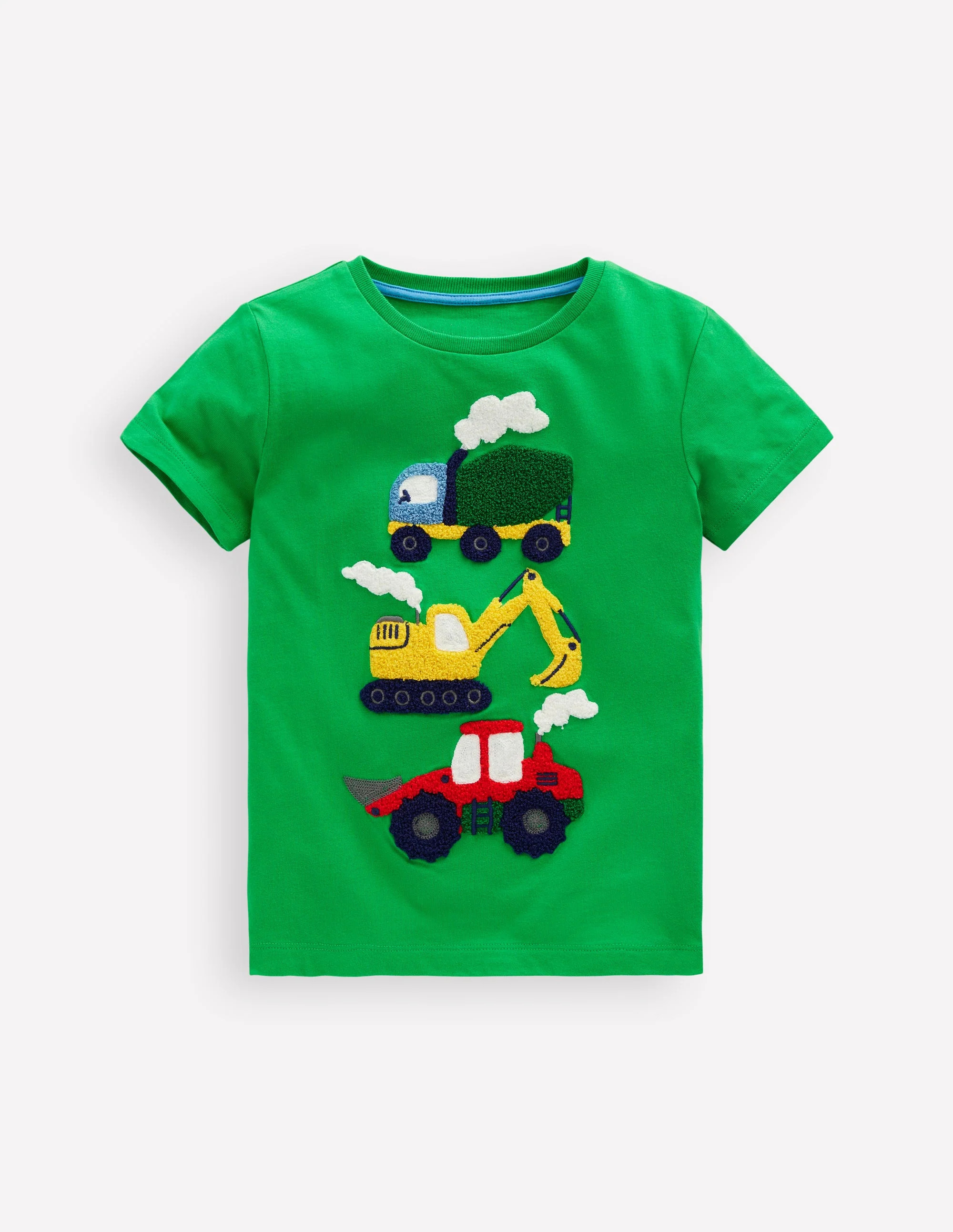 Short Sleeve Bouclé T-shirt-Green Construction Vehicles | Boden (US)