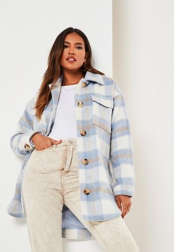 Blue Plaid Brushed Shacket | Missguided (US & CA)