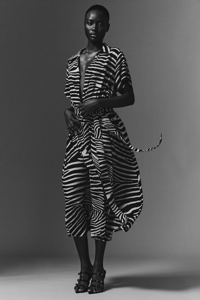 Tie-belt Shirt Dress - Black/zebra print - Ladies | H&M US | H&M (US + CA)