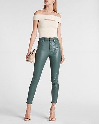 High Waisted Faux Leather Five Pocket Skinny Pant | Express