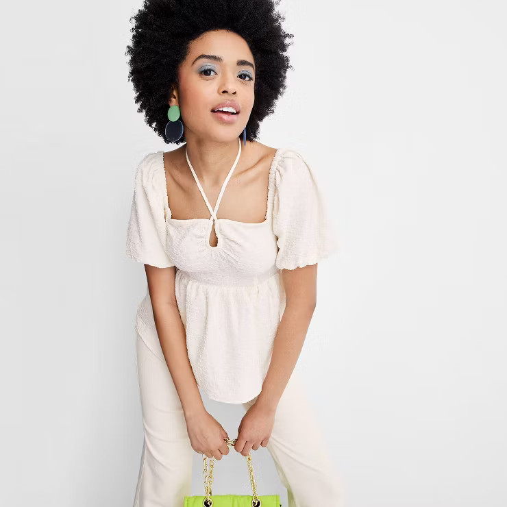 Women's Square Tie Neck Puffed Short Sleeve Top - Future Collective™ with Gabriella Karefa-John... | Target