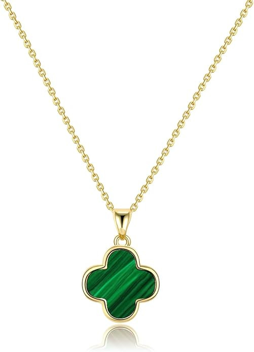 2 Side Four Leaf Clover Necklace for Women | Mother of Pearl Clover Pendant Necklace | Gold Plate... | Amazon (US)