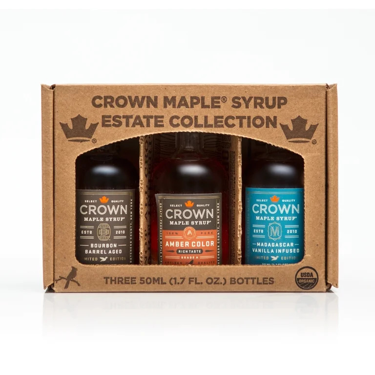 Crown Maple Organic Maple Syrup with Three 1.7 fl oz Bottles: Amber 100%Pure, Bourbon & Vanilla | Walmart (US)