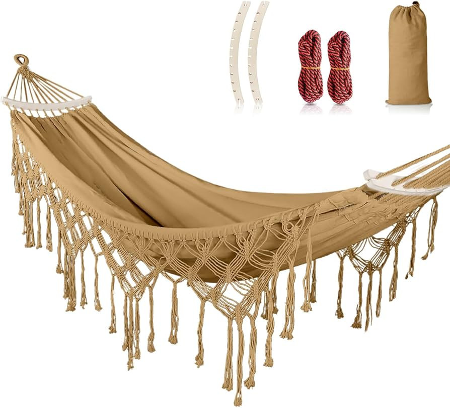 MOSFiATA Backyard Hammock with Tassels Max 500lbs Canvas Fabric Bohemian Style with Thickened Rop... | Amazon (US)