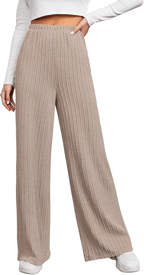 SOLY HUX Women's Casual Elastic High Waisted Knit Wide Leg Loose Long Lounge Pants Trousers | Amazon (US)