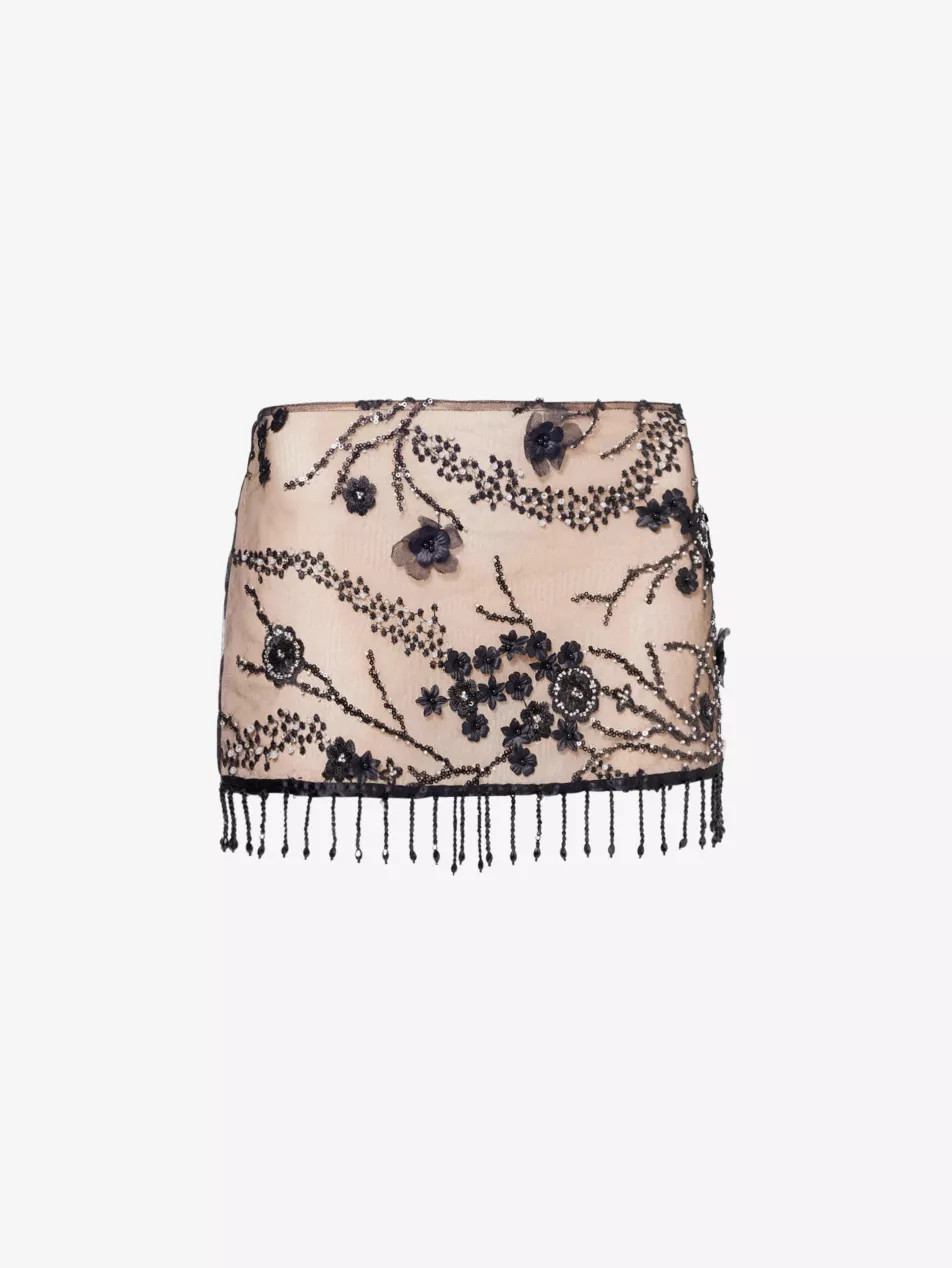 Ellora beads-and sequin-embellishment woven mini skirt | Selfridges