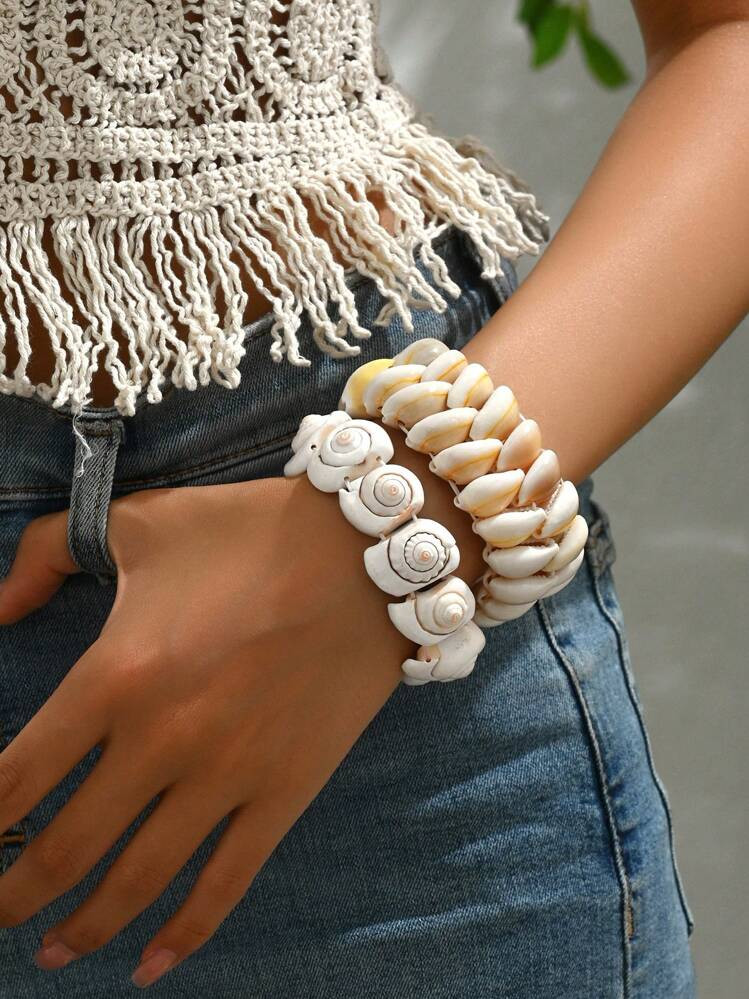 1pc Bohemian Shell Elastic Bracelet For Women, Tropical Ocean Beach Party Gift | SHEIN