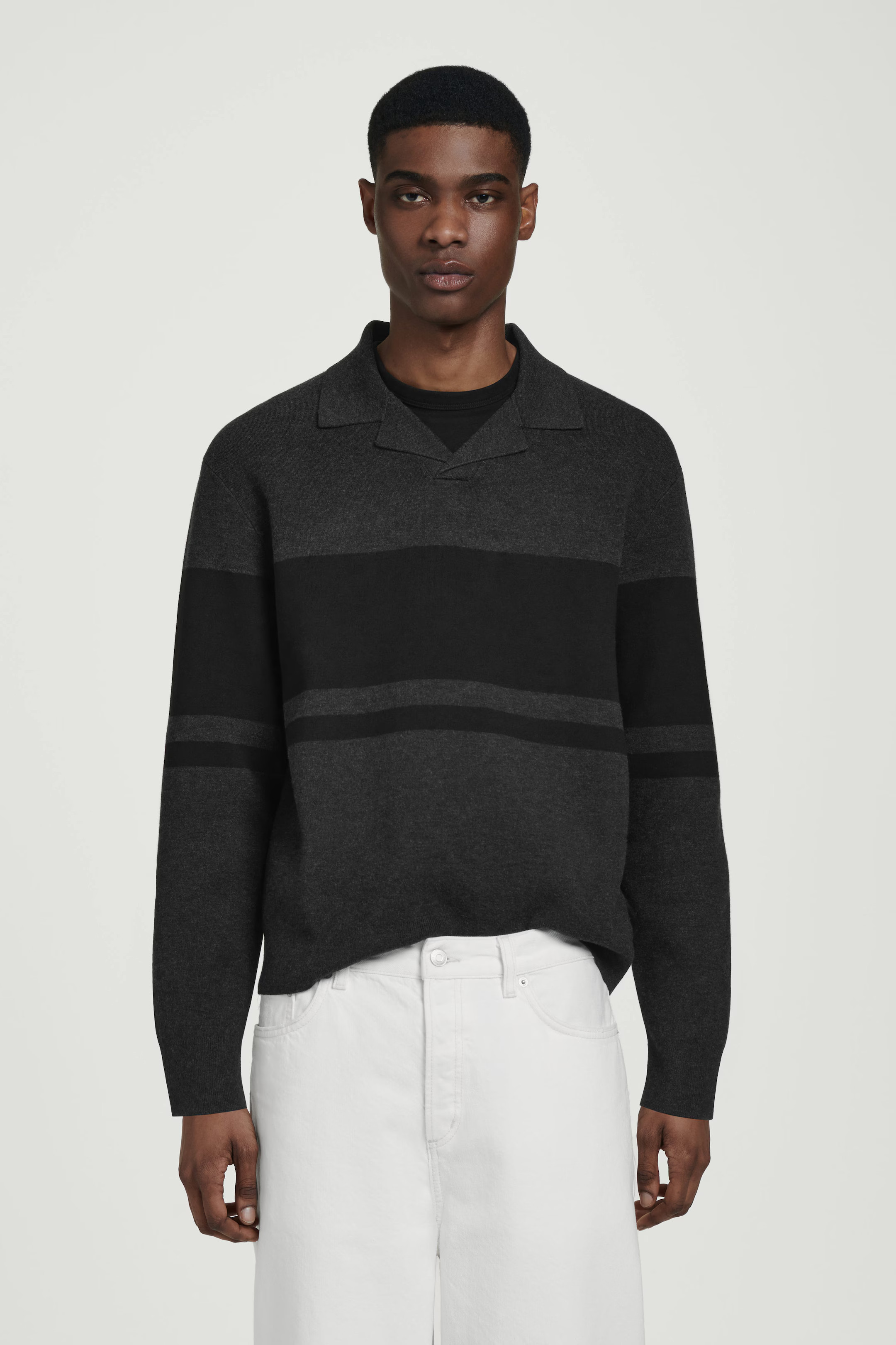 STRIPED DOUBLE-FACED KNITTED POLO SHIRT - CHARCOAL / STRIPED | COS | COS (EU)