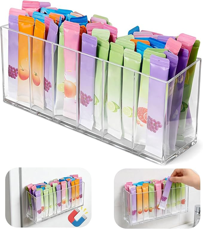 Drink Packet Organizer with Removable Divider & 6 Compartment, Mounted Water Packet Organizer wit... | Amazon (US)