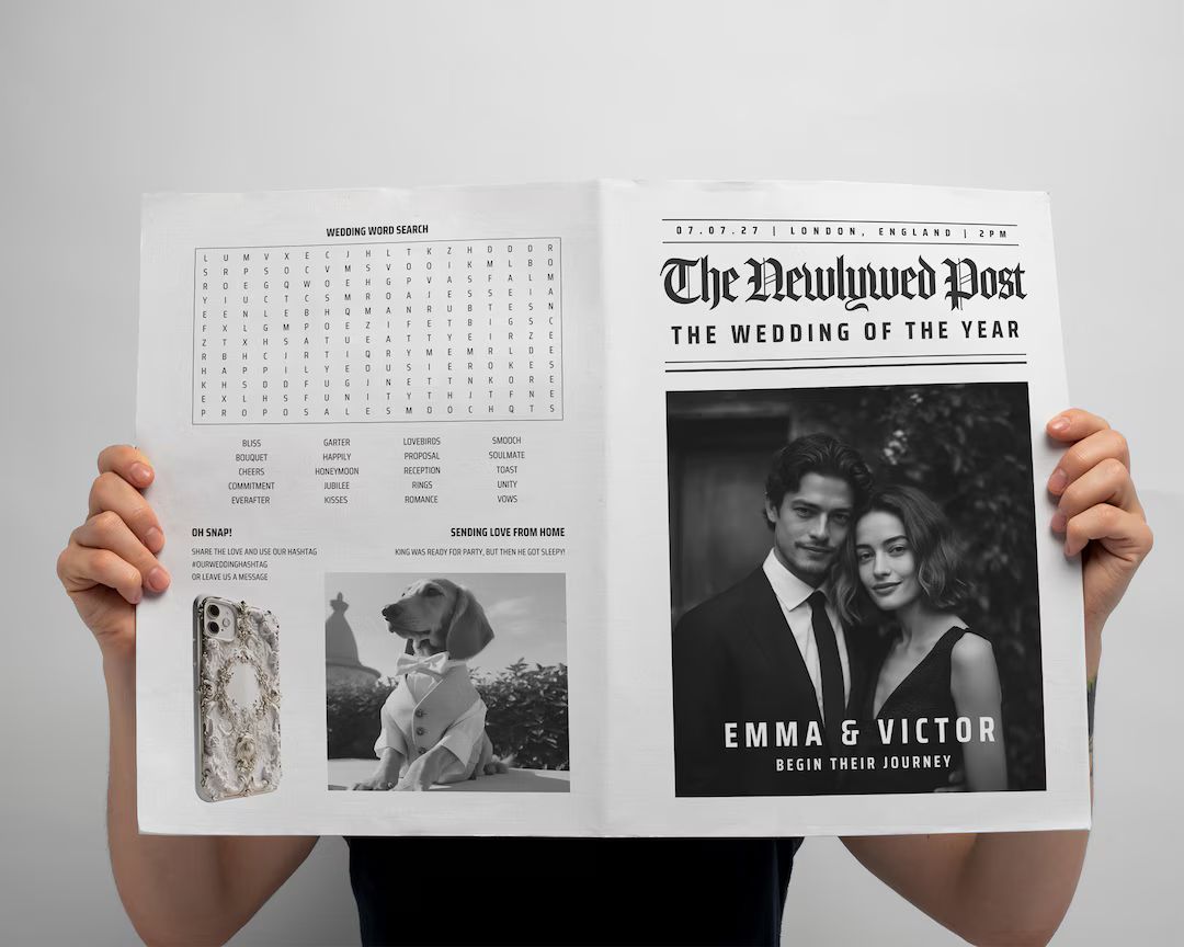 Folded Newspaper Wedding Program, Canva Template, Printable Wedding Programs, Timeline Template, ... | Etsy (US)