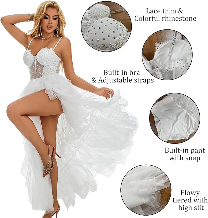 Tulle Prom Dresses for Women, Glitter Lace A Line High-Low Ruffled,Corset Party White Tulle Gown ... | Amazon (US)