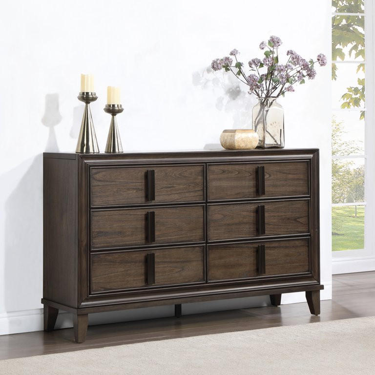 Roundhill Furniture Aetheria Contemporary Wood 6-Drawer Dresser in Dark Brown | Walmart (US)