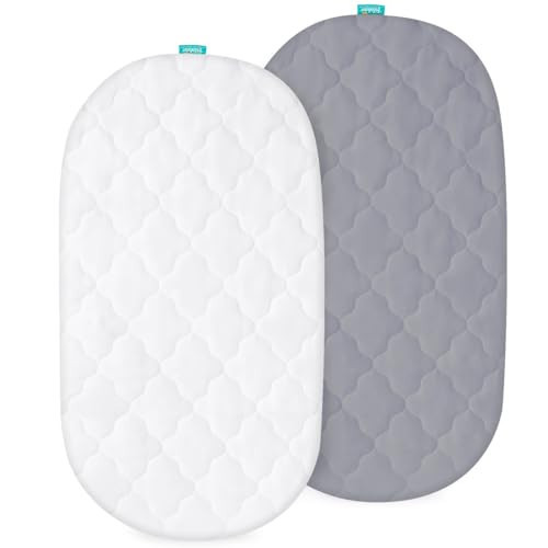 Bassinet Mattress Pad Cover Waterproof, Fits 13" x 30" UPPAbaby Bassinet & Snoo Smart Sleeper Baby Bassinet, Ultra Soft Breathable, White and Grey | Amazon (US)
