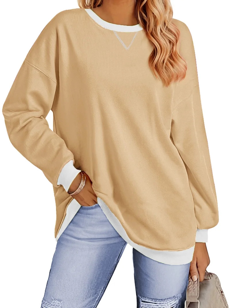 Fantaslook Color Block Sweatshirts for Women Crewneck Long Sleeve Oversized Pullover Tops Casual ... | Walmart (US)