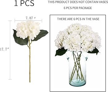 Kimura's Cabin 6 Pcs Fake White Hydrangea Flowers Bouquets Silk Hydrangea Flowers with Stems Faux... | Amazon (US)