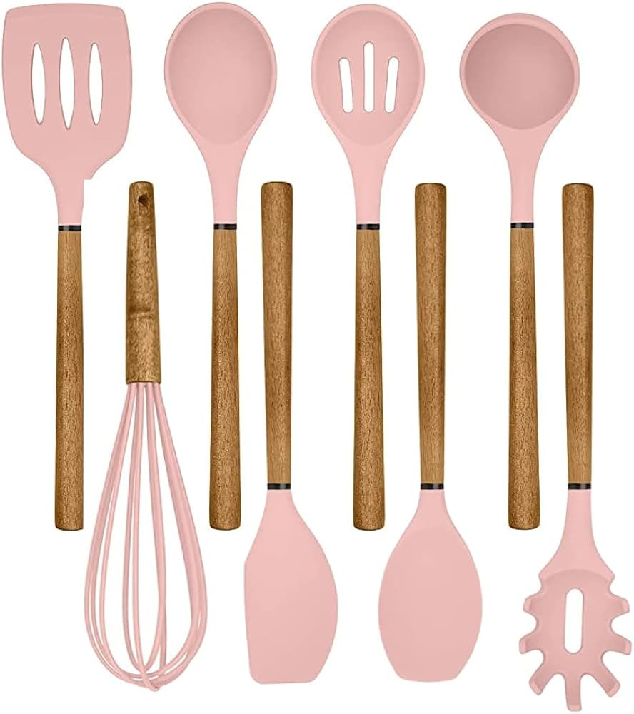 Country Kitchen Non Stick Silicone Utensil Set with Rounded Wood Handles for Cooking and Baking, ... | Amazon (US)