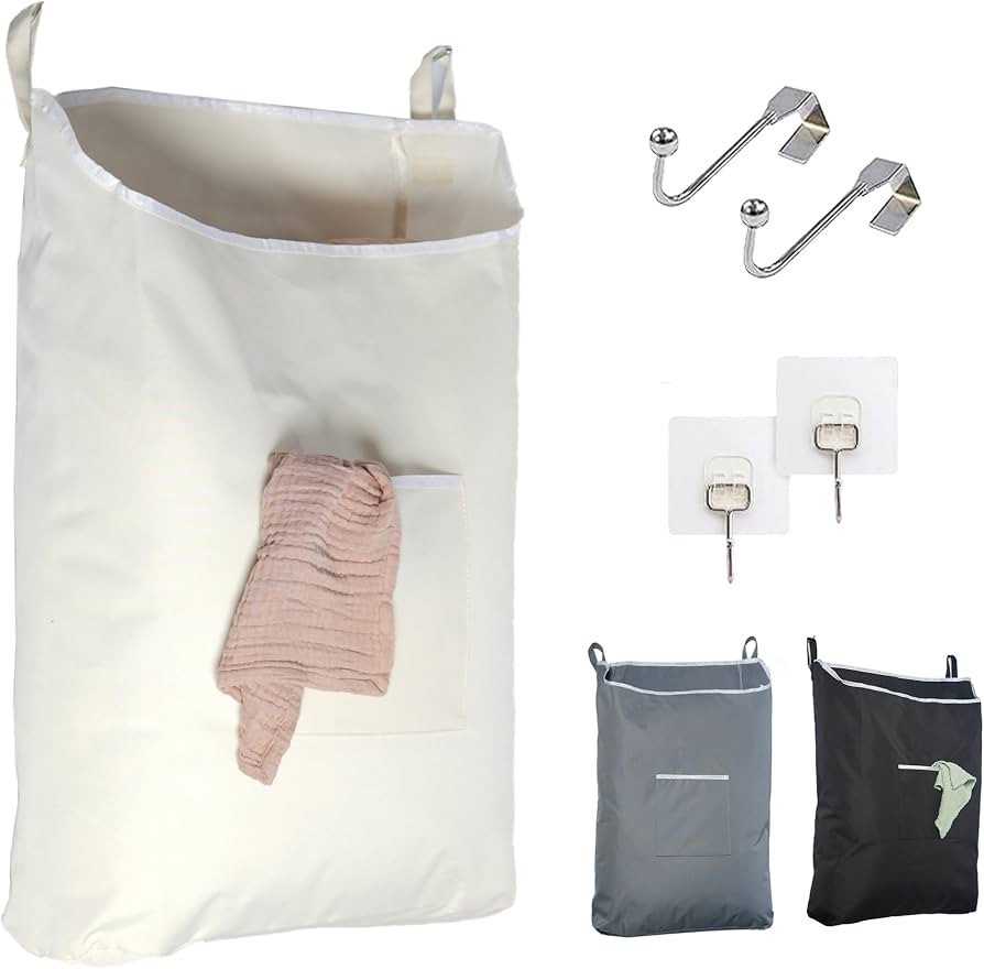 The Fine Living Co. Hanging Laundry Hamper with Over Door Hooks & Adhesive, Durable Space Saving ... | Amazon (US)