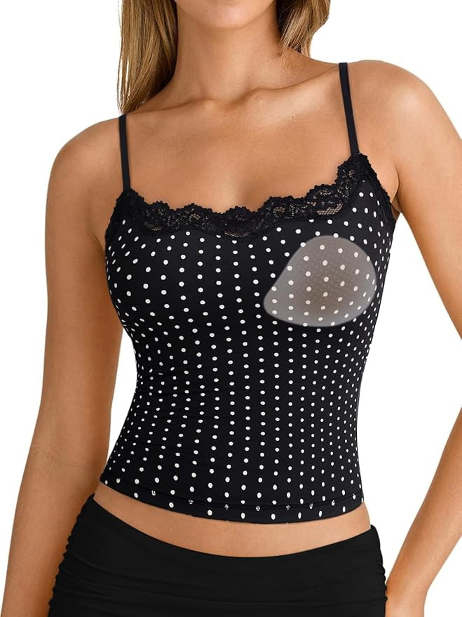 SUUKSESS Women Double Lined Lace Cami Tank Top Summer Padded Going Out Tops Basic Shirts | Amazon (US)