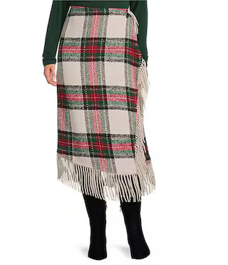 Every Fringe Woven Plaid Mid Rise Wrap Midi Skirt | Dillard's | Dillard's