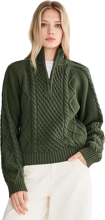 Orolay Women's Wool Blend Cable Knit Quarter Zip Pullover Sweater | Amazon (US)