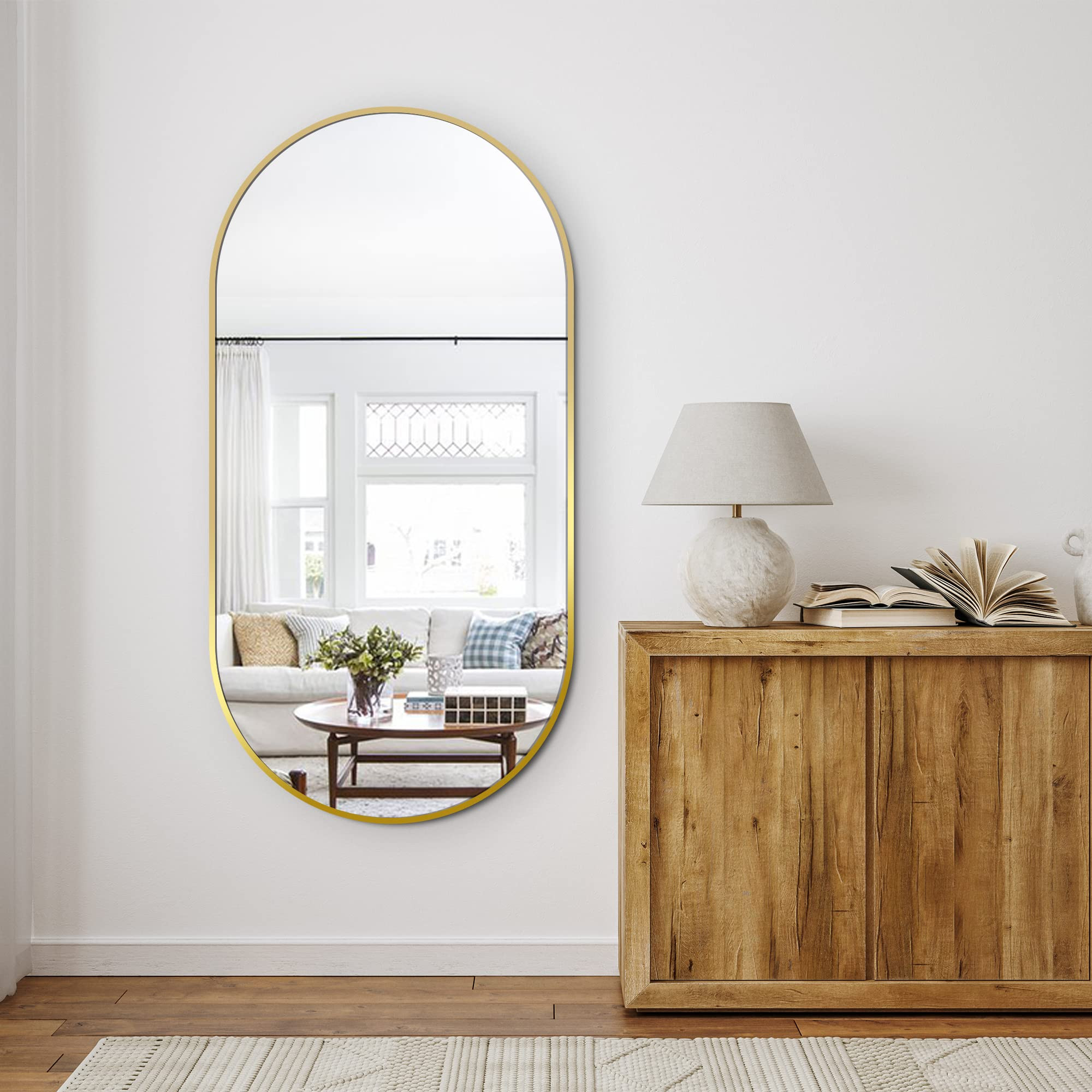 Delma Bathroom Wall Full Length Mirror for Wall, 48''x24'', Gold Oval for Bedroom Entryway Bathro... | Amazon (US)