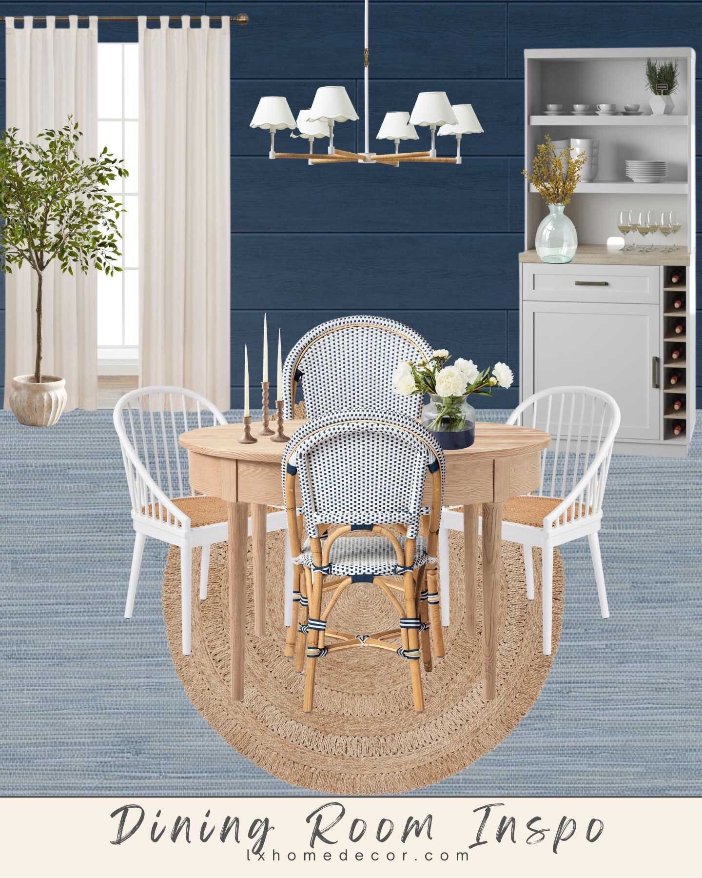 Stunning Coastal Chic Dining Room Inspiration. in this mood board we featuring a blend of navy shiplap walls, natural wood, and wicker elements, this look brings a fresh, airy feel to your home. Its perfect for those who love a touch of beachy elegance.Click below to shop! Follow me @lxhomedecor for more home inspo, Favorite finds, best finds, Top deals, and Ideas !!! Coastal Chic dining room,Coastal decor,Beachy dining room,Navy shiplap walls,Natural wood dining table,Wicker dining chairs,Coastal home inspiration,Dining room decor ideas,#Bestsellers  #bestfinds #LTKFind  #LTKSale  #homedecor #home   #homefinds  #Moodboard  #Diningroom #Coastalhome #Coastaldecor #Coastaldiningroom 



#LTKHome #LTKSaleAlert #LTKHoliday