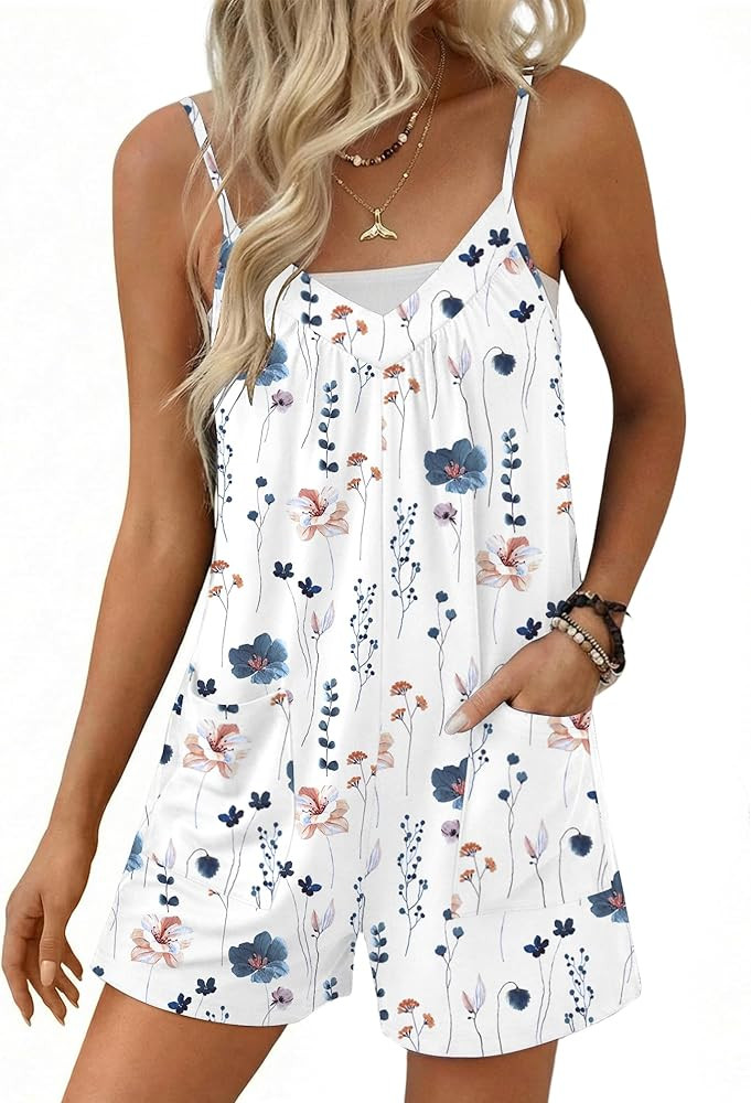 Ekouaer Womens Summer Casual Sleeveless Rompers 2026 Floral Loose Shorts Overalls Adjustable Boho... | Amazon (US)
