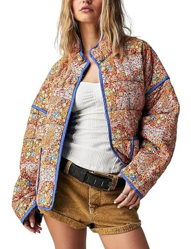 Arssm Women Floral Quilted Puffer Jacket Cropped Lightweight Patchwork Vintage Padded Short Coat ... | Amazon (US)