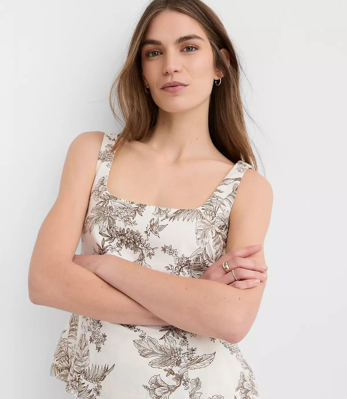 Floral Toile Seamed Linen Cotton Peplum Top | LOFT