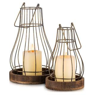 10.8 in. and 8.3 in. H Distressed Brown Metal Lantern Farmhouse Home Decor | The Home Depot