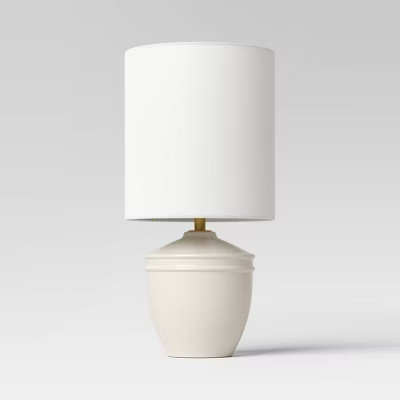 Mini Ceramic Table Lamp Ivory - Threshold™: Ribbed Base, Polyester Drum Shade, E26 Socket | Target
