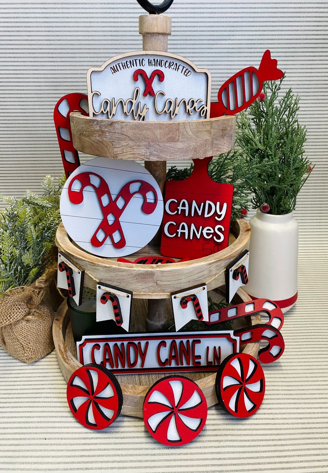Christmas Candy Canes Tier Tray Mini Sign Peppermint Decor - Etsy | Etsy (US)