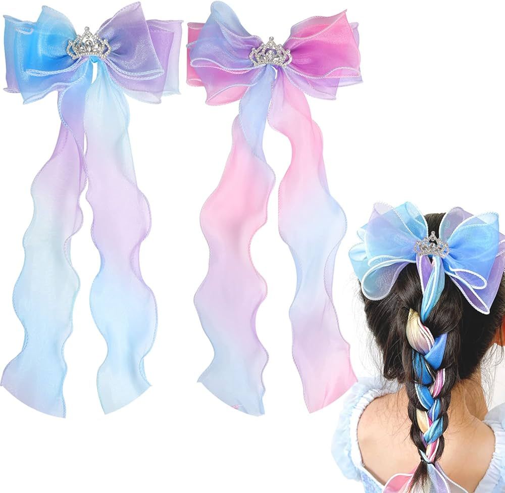 2 Pcs Hair Bows for Girls Colorful Ribbon Hair Bows Princess Bows Hair Barrettes Alligator Clips ... | Amazon (US)