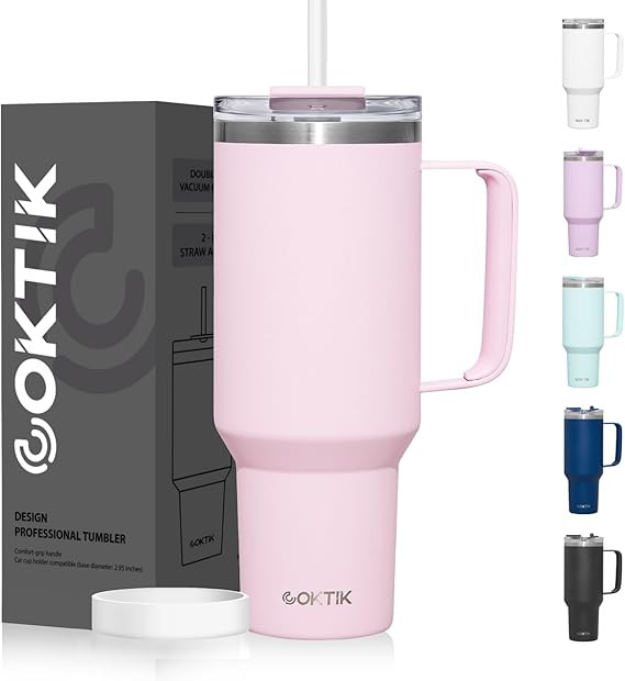 COKTIK 40 oz Tumbler With Handle and Straw Lid, 2-in-1 Lid (Straw/Flip), Vacuum Insulated Travel ... | Amazon (US)