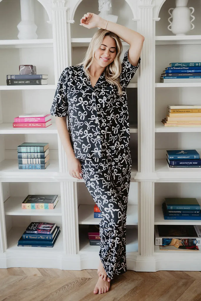 Black Bow Print PJ Pants Set | Katydid