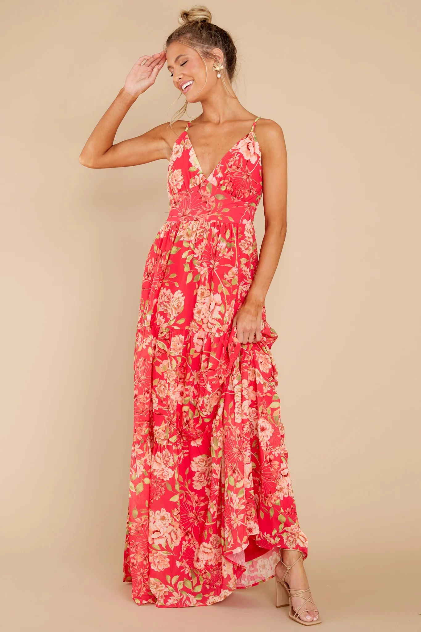 Watching For You Fuchsia Floral Print Maxi Dress | Red Dress 