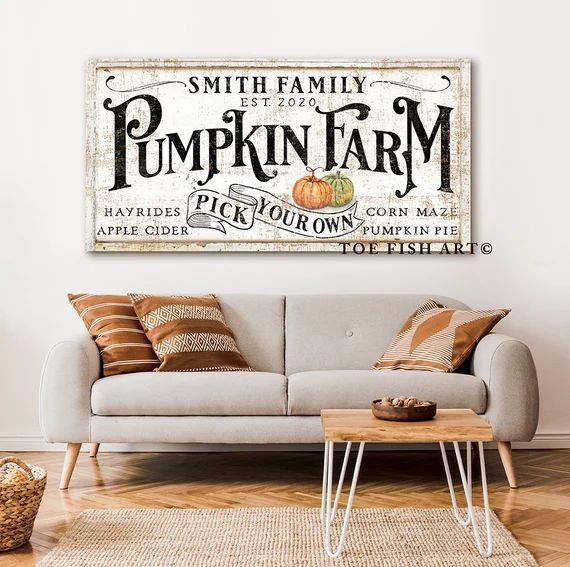 Pumpkin Farm Sign Rustic Fall Decor Family Name Date Modern - Etsy | Etsy (US)