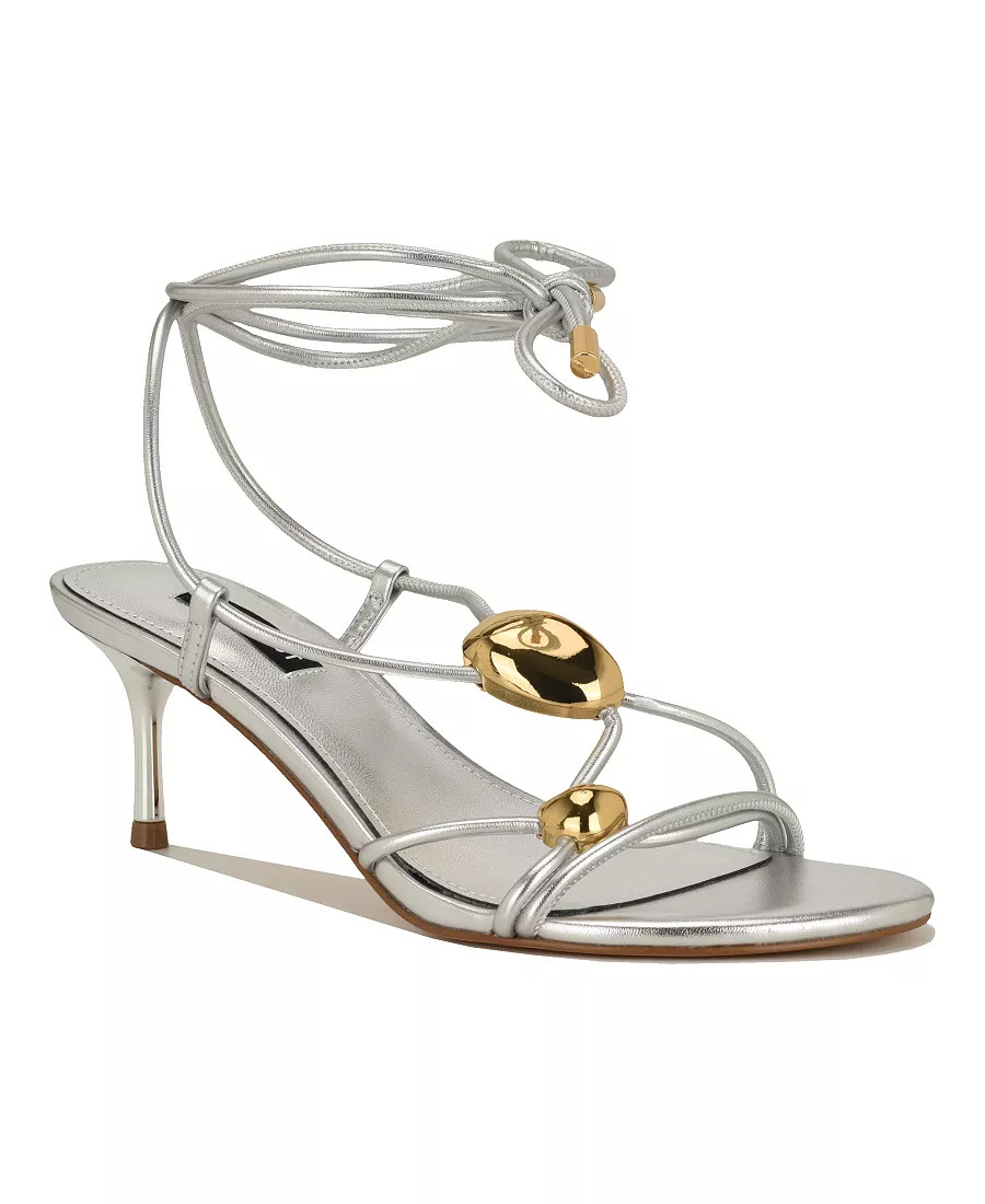 Nine West Women's Greska Strappy Ornamented Tie-Up Dress Sandals - Macy's | Macy's