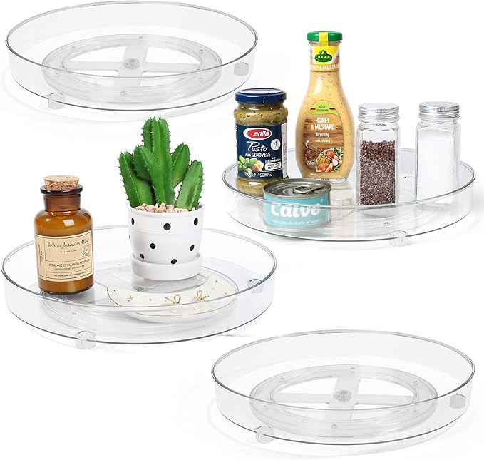 LotFancy Lazy Susan Organizers, 4 Pack 10.6” Clear Lazy Susan Turntable for Kitchen, Cabinet, F... | Amazon (US)