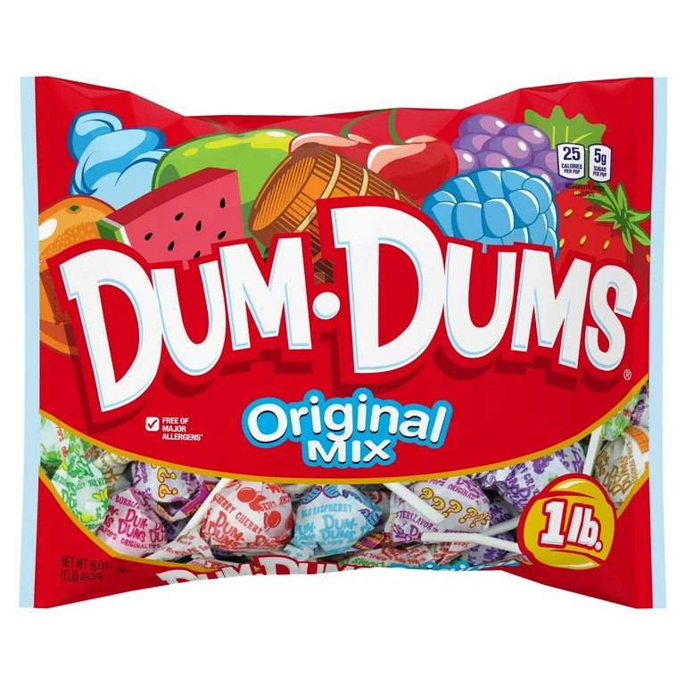 Dum Dums Free of Major Allergens Original Flavor Mix Lollipops, Party Candy, 16 oz. Bag | Walmart (US)