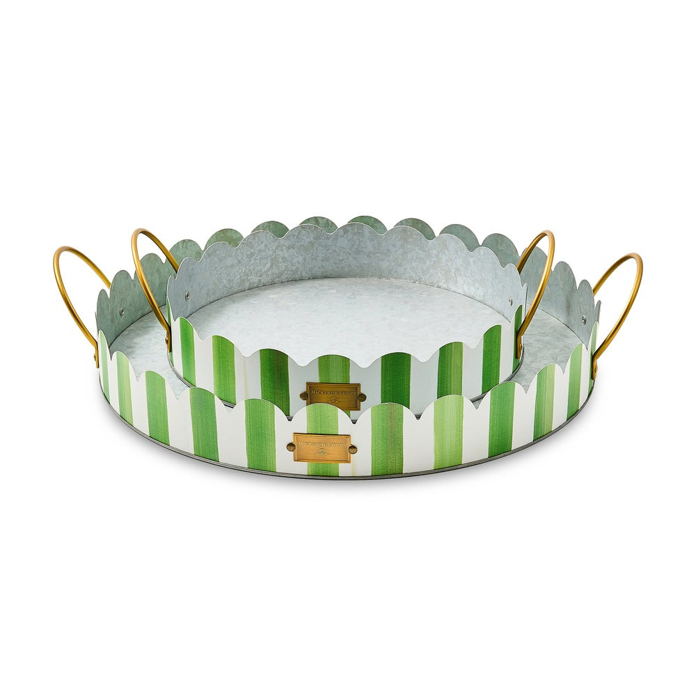 Grass Green Stripe Serving Trays, Set of 2 | MacKenzie-Childs