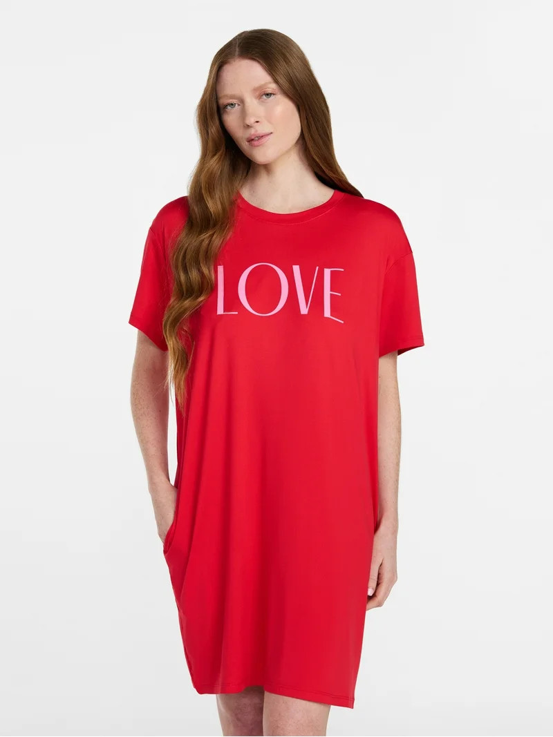 Joyspun Women’s Dreamy Soft Collection Short Sleeve Valentine's Day Sleep Shirt, Sizes S/M to 2... | Walmart (US)