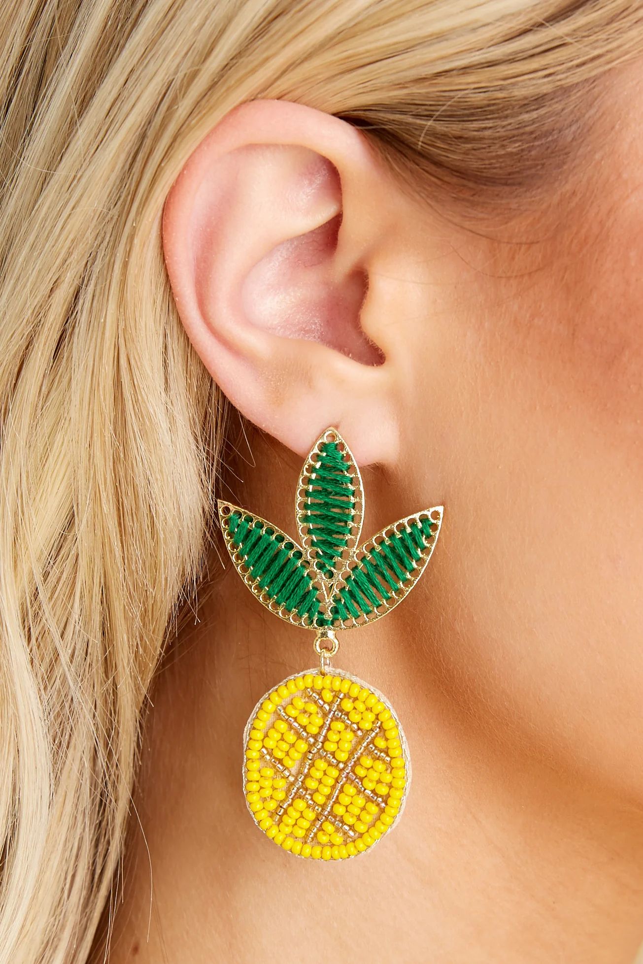 Sweet To The Core Yellow Beaded Earrings | Red Dress 