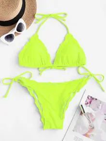 ZAFUL Lettuce Trim Padded String Bikini Swimsuit   GREEN YELLOW NEON PINK | ZAFUL (Global)