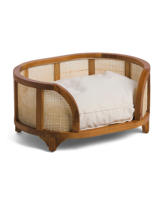 23x18 Oval Wood And Cane Pet Bed With Canvas And Cushion | TJ Maxx